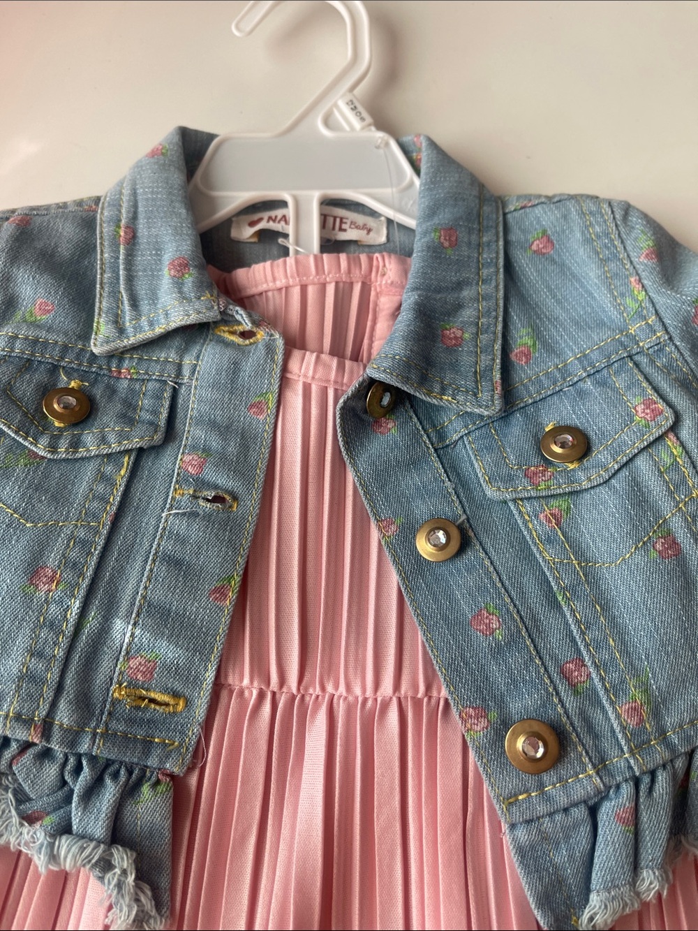 Nanette Baby Light Blue Denim Jacket with Pink Dress - Picture 2 of 7